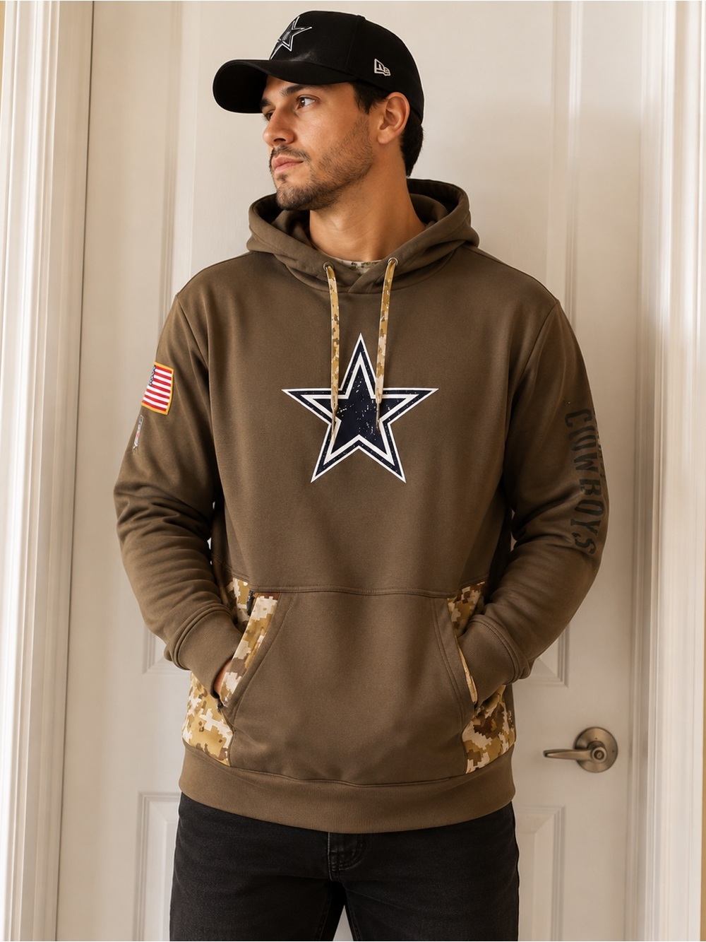 EUC Dallas Cowboys Salute to Service Olive Camo Performance Hoodie Men’s Large